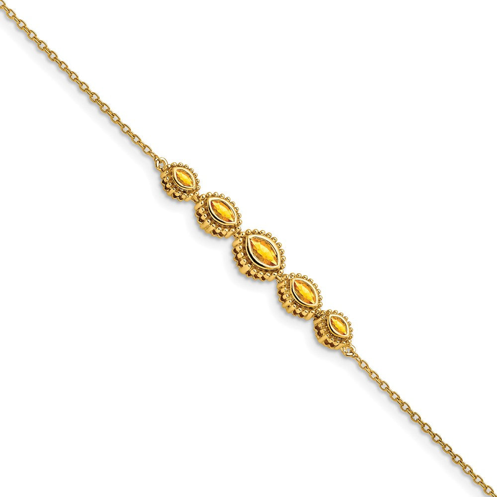 14k Complete 5-Stone Bezel-set Marquise Citrine and Chain 7 inch Bracelet