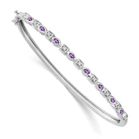 Load image into Gallery viewer, 14k White Gold Complete Amethyst and 1/10 carat Diamond Hinged Bangle Bracelet
