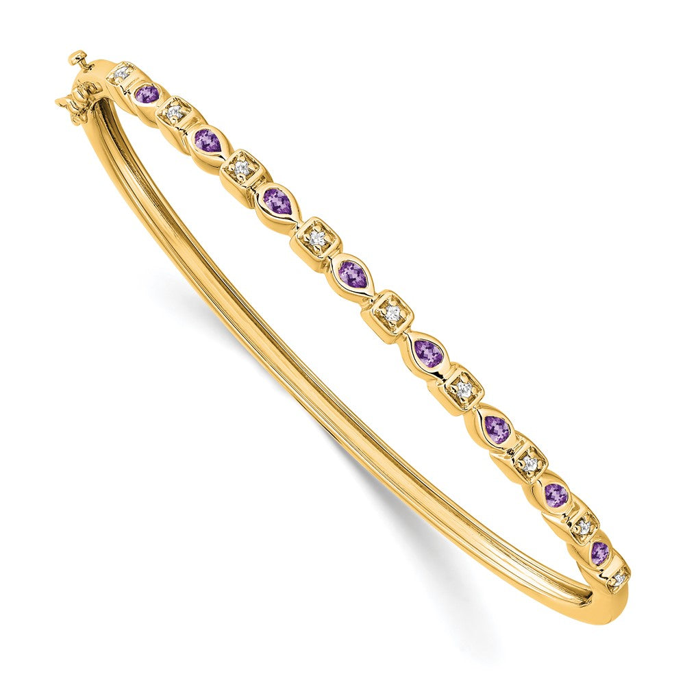 14k Complete Amethyst and 1/10 carat Diamond Hinged Bangle Bracelet