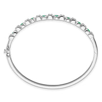 Load image into Gallery viewer, 14k White Gold Complete Emerald and 1/10 carat Diamond Hinged Bangle Bracelet
