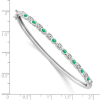Load image into Gallery viewer, 14k White Gold Complete Emerald and 1/10 carat Diamond Hinged Bangle Bracelet
