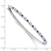 Load image into Gallery viewer, 14k White Gold Complete Sapphire and 1/10 carat Diamond Hinged Bangle Bracelet
