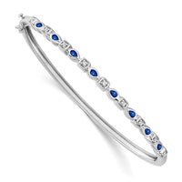 Load image into Gallery viewer, 14k White Gold Complete Sapphire and 1/10 carat Diamond Hinged Bangle Bracelet
