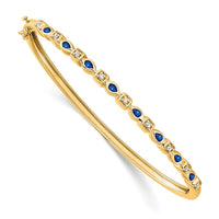 Load image into Gallery viewer, 14k Complete Sapphire and 1/10 carat Diamond Hinged Bangle Bracelet

