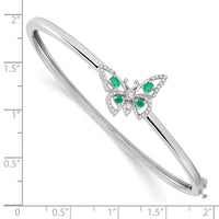 Load image into Gallery viewer, 14k White Gold Complete Emerald and 1/6 carat Diamond Butterfly Hinged Bangle Bracelet
