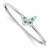 14k White Gold Complete Emerald and 1/6 carat Diamond Butterfly Hinged Bangle Bracelet