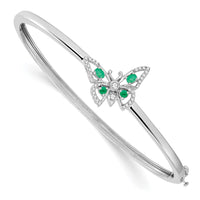 Load image into Gallery viewer, 14k White Gold Complete Emerald and 1/6 carat Diamond Butterfly Hinged Bangle Bracelet
