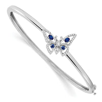 Load image into Gallery viewer, 14k White Gold Complete Sapphire and 1/6 carat Diamond Butterfly Hinged Bangle Bracelet
