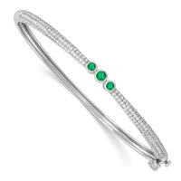Load image into Gallery viewer, 14k White Gold 7/8 carat Lab Grown Diamond VS/SI+ G+ and Lab Created Emerald Bangle Bracelet
