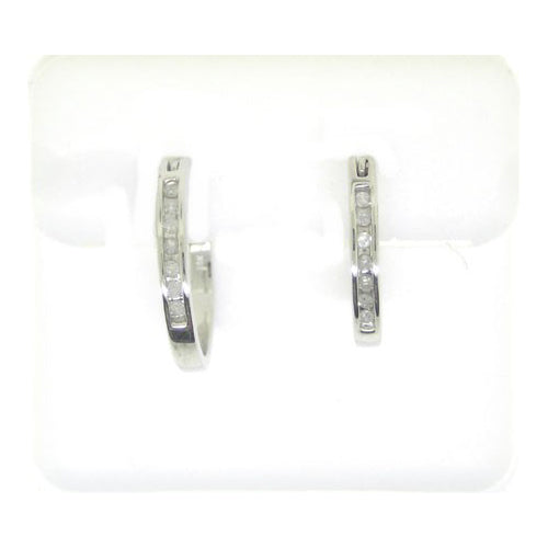 10kt White Gold Womens Round Diamond Hoop Earrings 1/8 Cttw