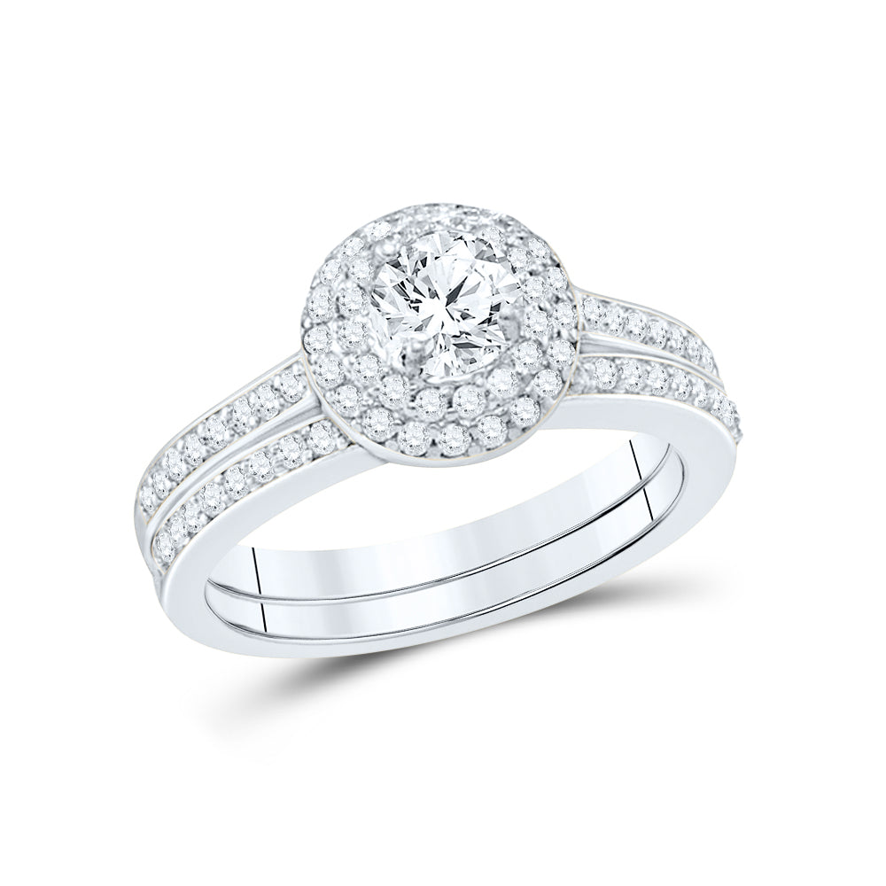 14kt White Gold Womens Round Diamond Bridal Wedding Engagement Ring Band Set 1.00 Cttw