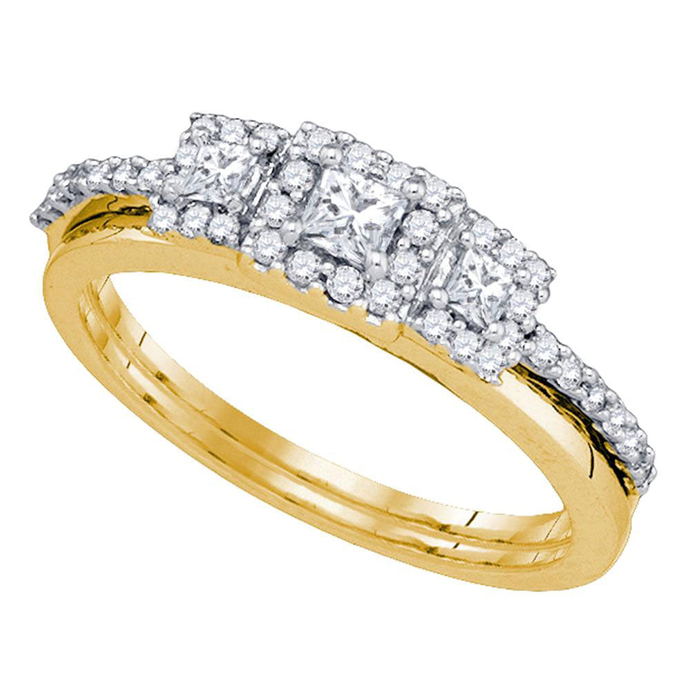 14kt Yellow Gold Womens Princess Diamond Bridal Wedding Engagement Ring Band Set 1/2 Cttw