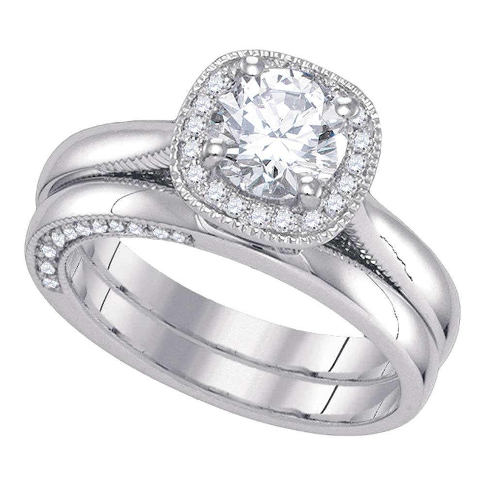 14kt White Gold Womens Round Diamond Bridal Wedding Engagement Ring Band Set 1.00 Cttw