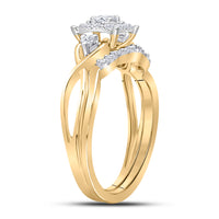 Load image into Gallery viewer, 10kt Yellow Gold Womens Round Diamond Halo Twist Bridal Wedding Engagement Ring Band Set 1/3 Cttw
