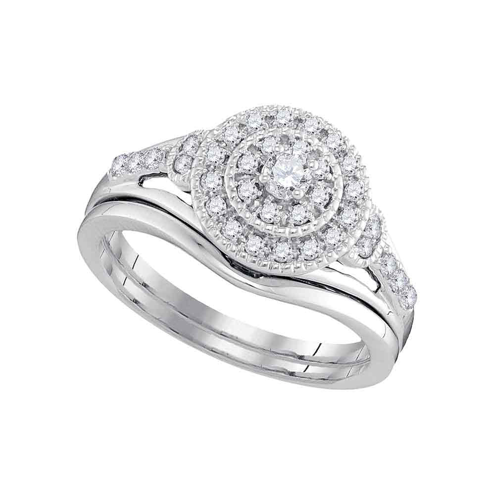 10kt White Gold Womens Diamond Round Bridal Wedding Engagement Ring Band Set 1/3 Cttw