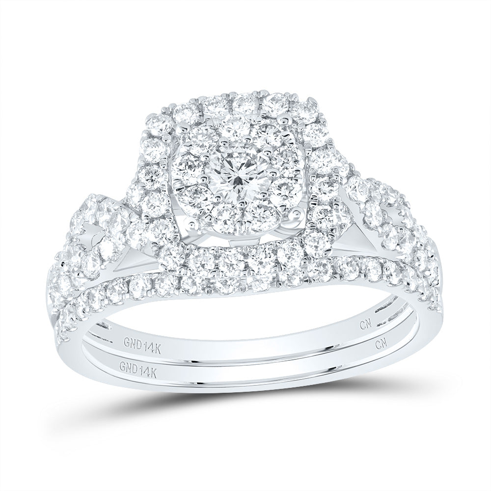 14kt White Gold Womens Round Diamond Bridal Wedding Engagement Ring Band Set 1.00 Cttw