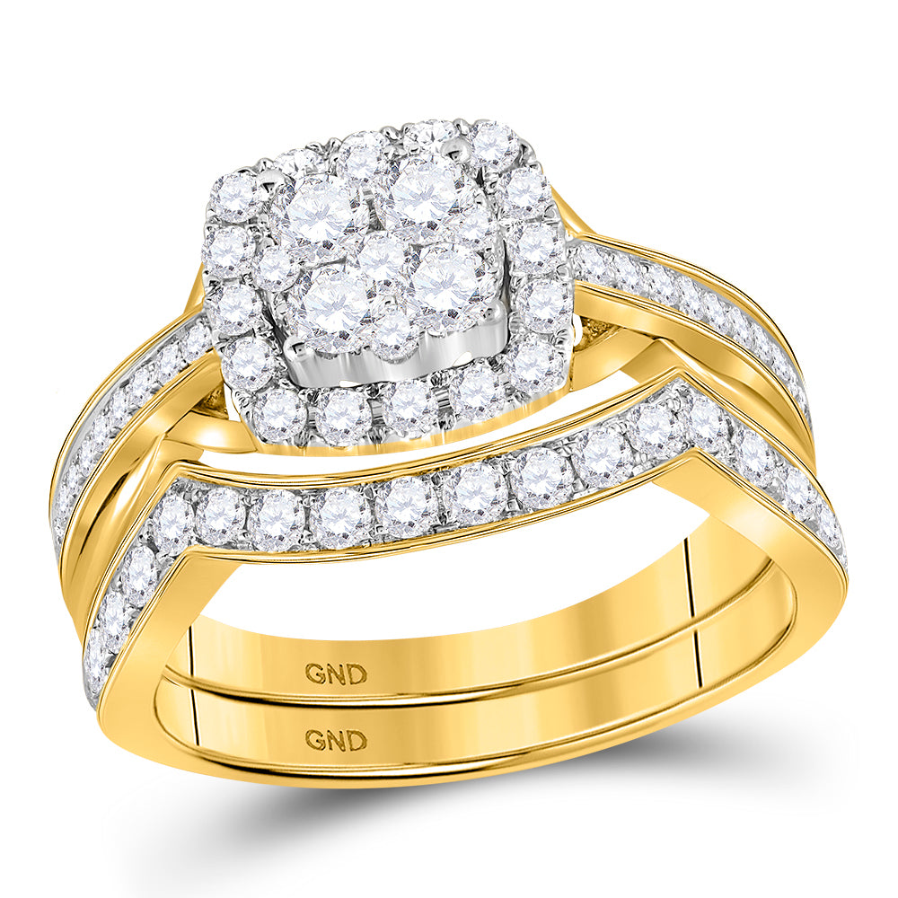 14kt Yellow Gold Womens Round Diamond Cluster Bridal Wedding Engagement Ring Band Set 1.00 Cttw
