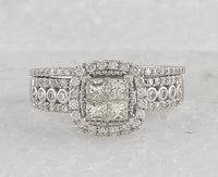 Load image into Gallery viewer, 14kt White Gold Womens Princess Diamond Halo Bridal Wedding Engagement Ring Band Set 1.00 Cttw
