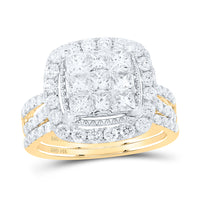 Load image into Gallery viewer, 14kt Yellow Gold Womens Princess Diamond Halo Bridal Wedding Engagement Ring Band Set 1-3/4 Cttw
