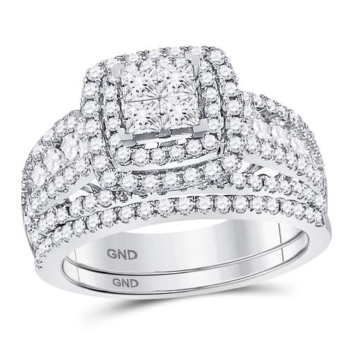 14kt White Gold Womens Princess Diamond Bridal Wedding Engagement Ring Band Set 1-3/4 Cttw