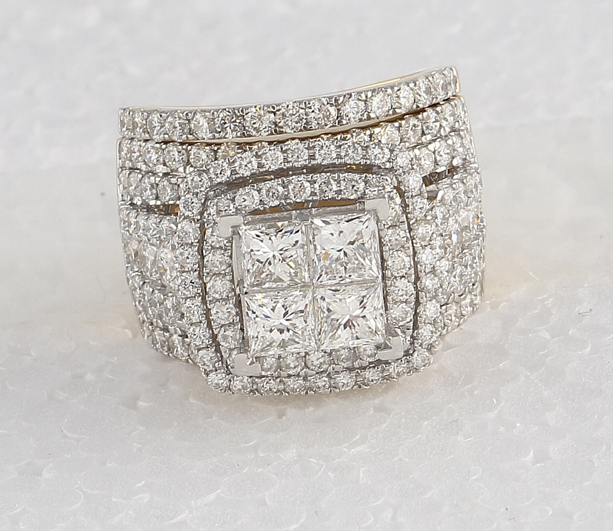 14kt Yellow Gold Womens Princess Diamond Bridal Wedding Engagement Ring Band Set 4-1/2 Cttw