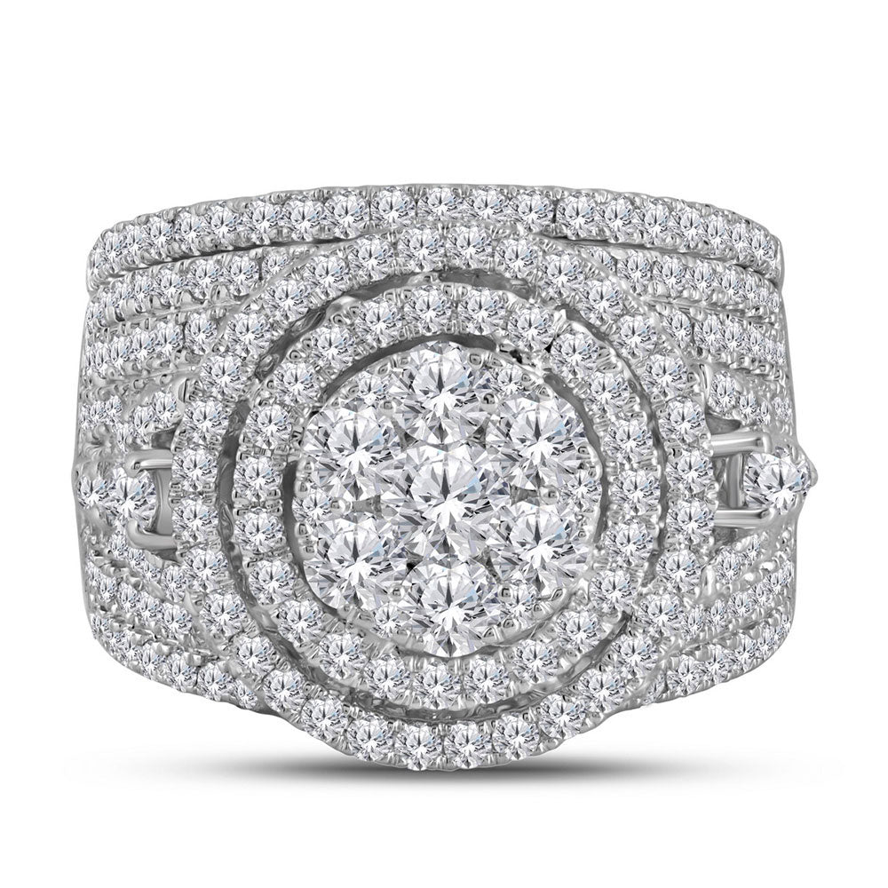 14kt White Gold Womens Round Diamond Flower Cluster Halo Bridal Wedding Engagement Ring Band Set 2-3/4 Cttw