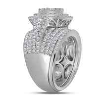 Load image into Gallery viewer, 14kt White Gold Womens Round Diamond Flower Cluster Halo Bridal Wedding Engagement Ring Band Set 2-3/4 Cttw
