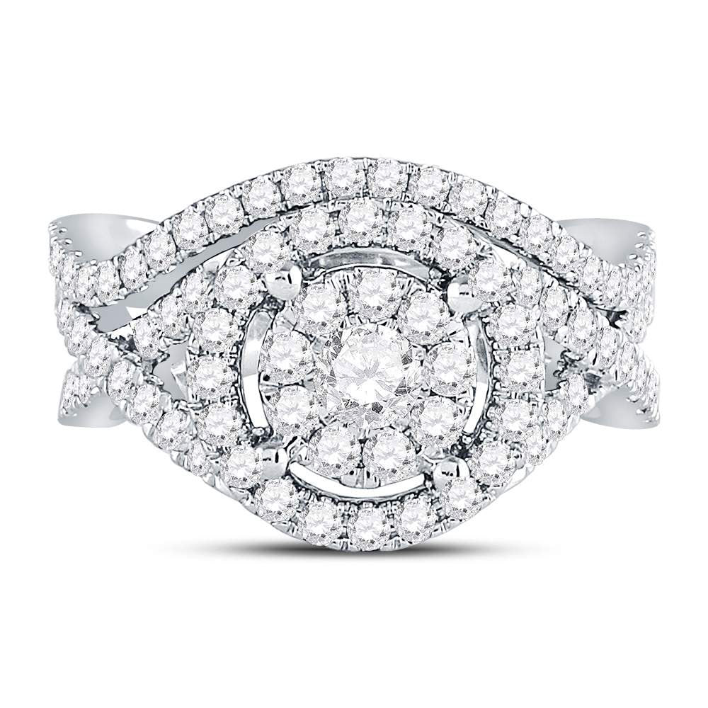 14kt White Gold Womens Round Diamond Bridal Wedding Engagement Ring Band Set 2.00 Cttw