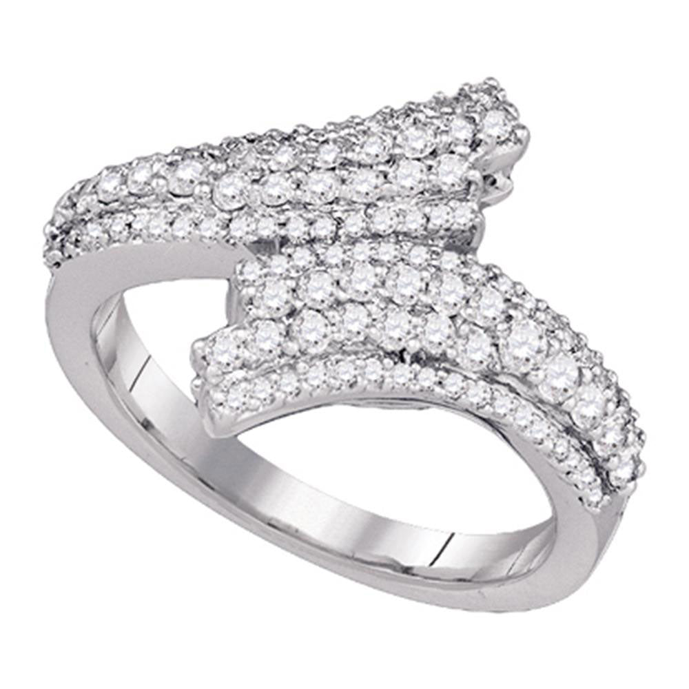 14kt White Gold Womens Round Diamond Bypass Band Ring 3/4 Cttw