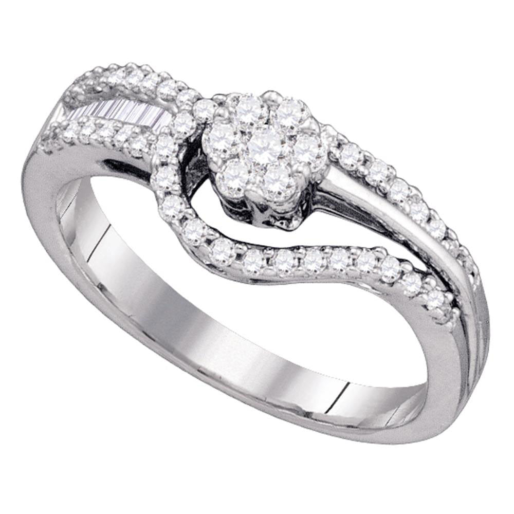 10kt White Gold Womens Round Diamond Flower Cluster Bridal Wedding Engagement Ring 1/2 Cttw