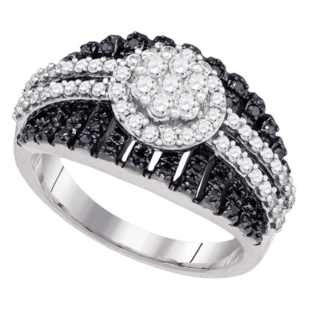 10kt White Gold Womens Color Enhanced Black Diamond Cluster Band 1.00 Cttw