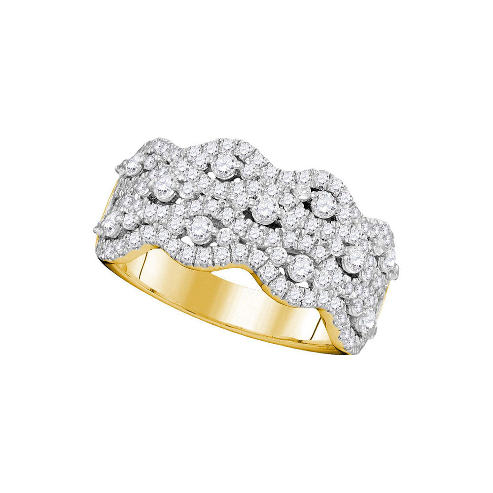 14kt Yellow Gold Womens Round Pave-set Diamond Contoured Strand Cocktail Band 1.00 Cttw