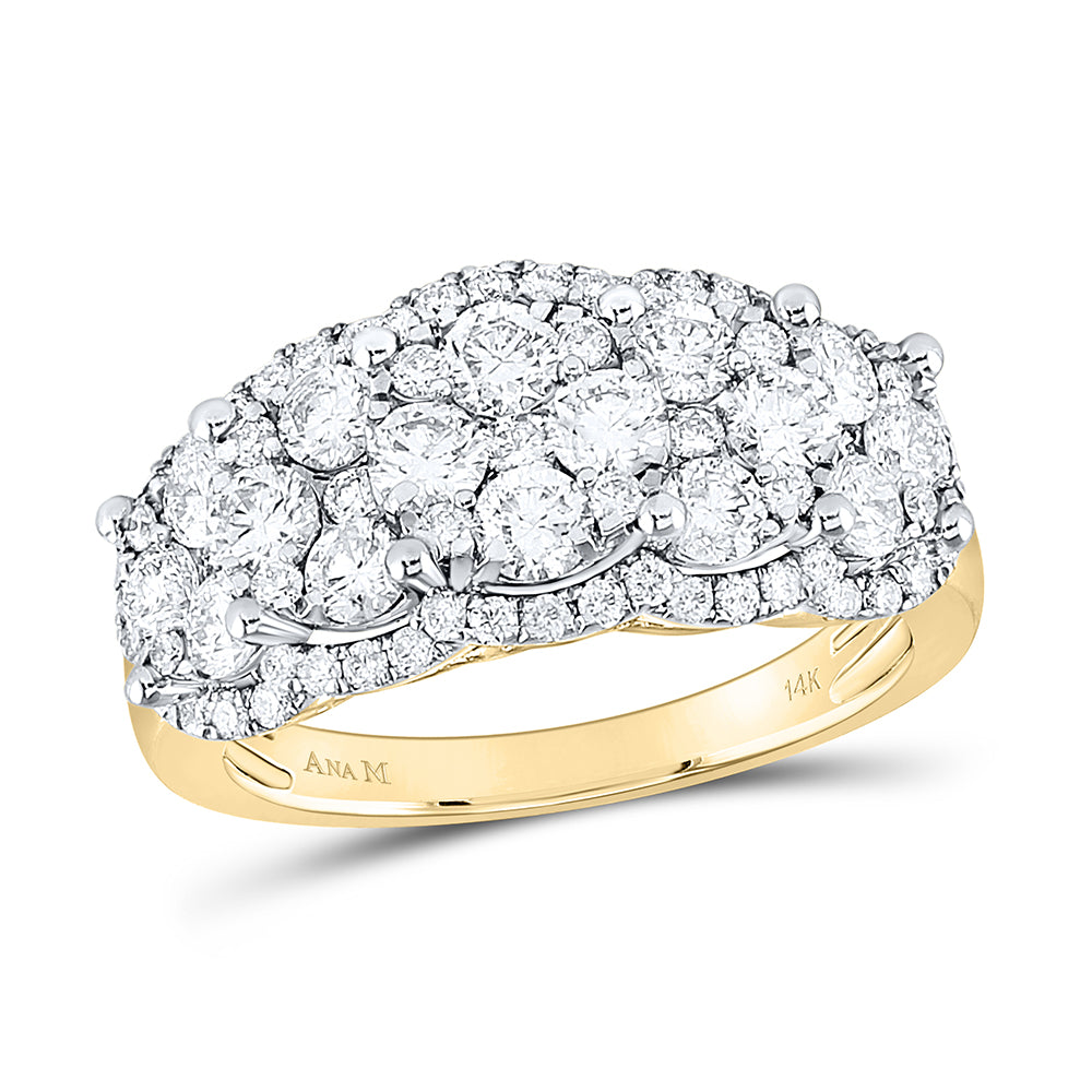 14kt Yellow Gold Womens Round Diamond Cocktail Cluster 5-stone Ring 2.00 Cttw