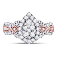 Load image into Gallery viewer, 14kt Two-tone Gold Womens Diamond Teardrop Cluster Bridal Wedding Engagement Ring 1.00 Cttw
