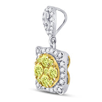Load image into Gallery viewer, 14kt White Gold Womens Round Canary Yellow Diamond Square Cluster Pendant 3/4 Cttw
