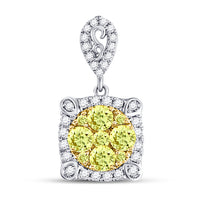 Load image into Gallery viewer, 14kt White Gold Womens Round Canary Yellow Diamond Square Cluster Pendant 3/4 Cttw
