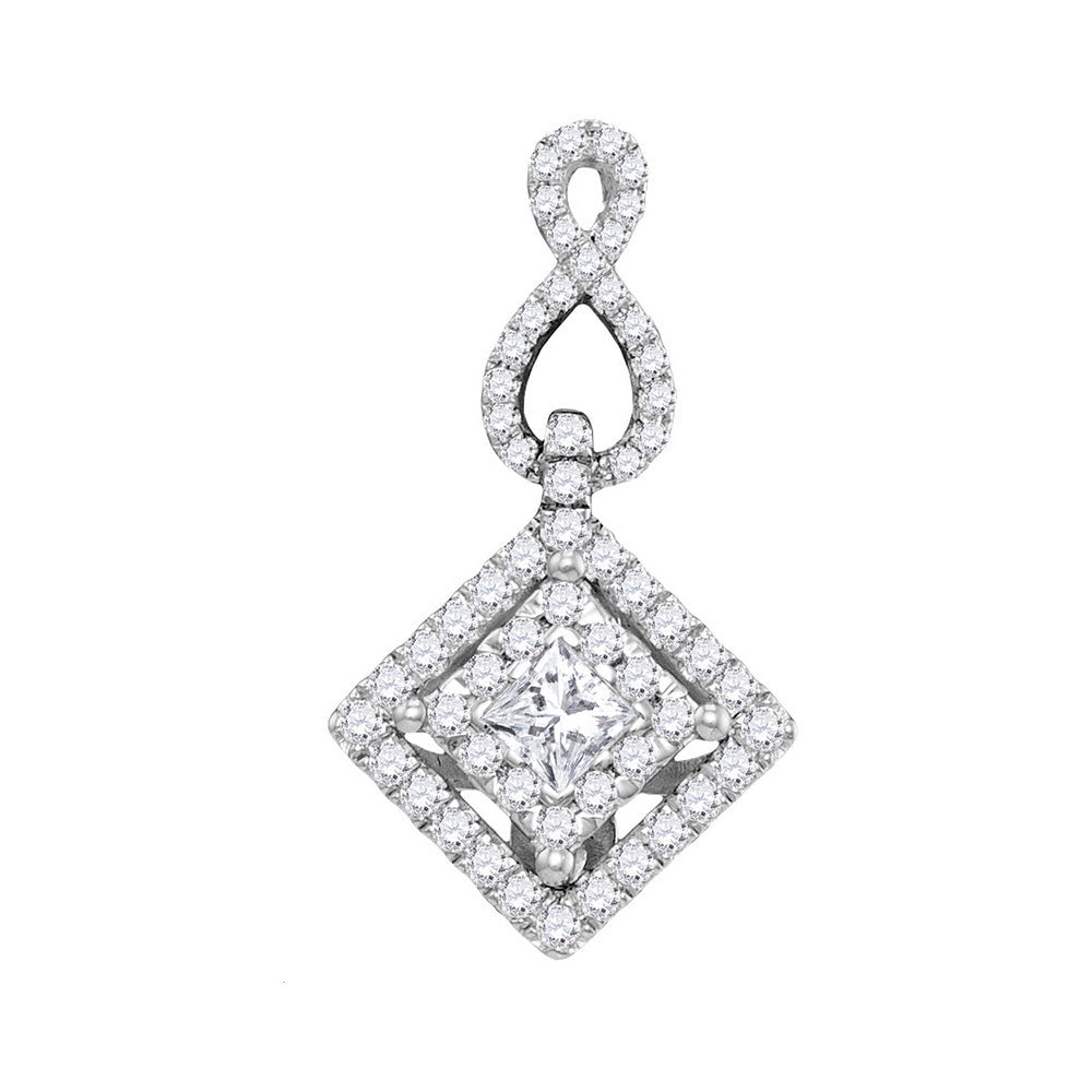 14kt White Gold Womens Princess Diamond Square Pendant 3/4 Cttw