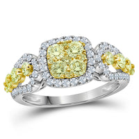 Load image into Gallery viewer, 14kt White Gold Womens Round Canary Yellow Diamond Cluster Ring 1-1/3 Cttw
