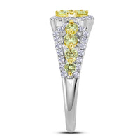Load image into Gallery viewer, 14kt White Gold Womens Round Canary Yellow Diamond Cluster Ring 1-1/3 Cttw
