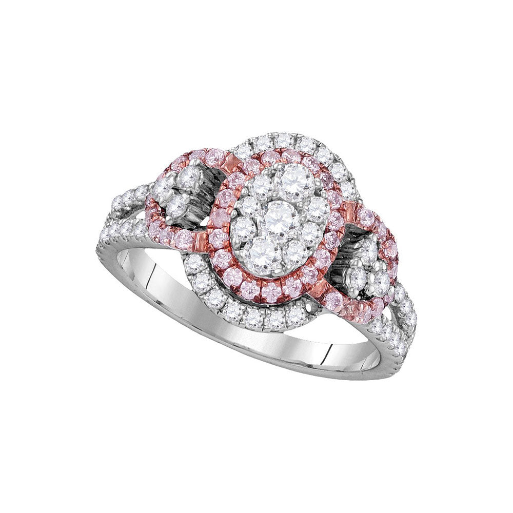 14kt White Gold Womens Round Pink Diamond Cluster Ring 1-1/4 Cttw