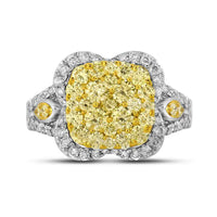 Load image into Gallery viewer, 14kt White Gold Womens Round Canary Yellow Diamond Cluster Ring 1-3/4 Cttw
