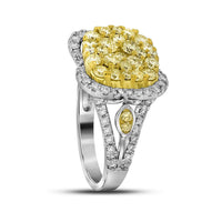 Load image into Gallery viewer, 14kt White Gold Womens Round Canary Yellow Diamond Cluster Ring 1-3/4 Cttw
