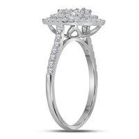 Load image into Gallery viewer, 14kt White Gold Womens Round Diamond Concentric Double Halo Cluster Ring 1.00 Cttw
