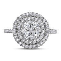 Load image into Gallery viewer, 14kt White Gold Womens Round Diamond Concentric Double Halo Cluster Ring 1.00 Cttw
