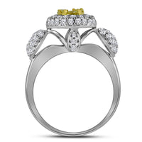 Load image into Gallery viewer, 14kt White Gold Womens Round Yellow Color Enhanced Diamond Cluster Ring 1.00 Cttw
