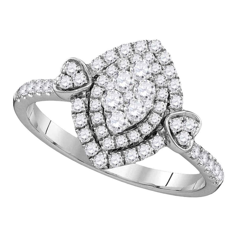 14kt White Gold Womens Round Diamond Oval Double Halo Cluster Ring 1/2 Cttw