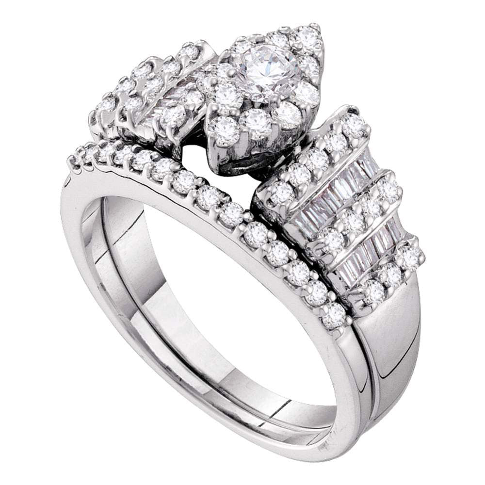 14kt White Gold Womens Round Diamond Cluster Bridal Wedding Engagement Ring Band Set 1.00 Cttw