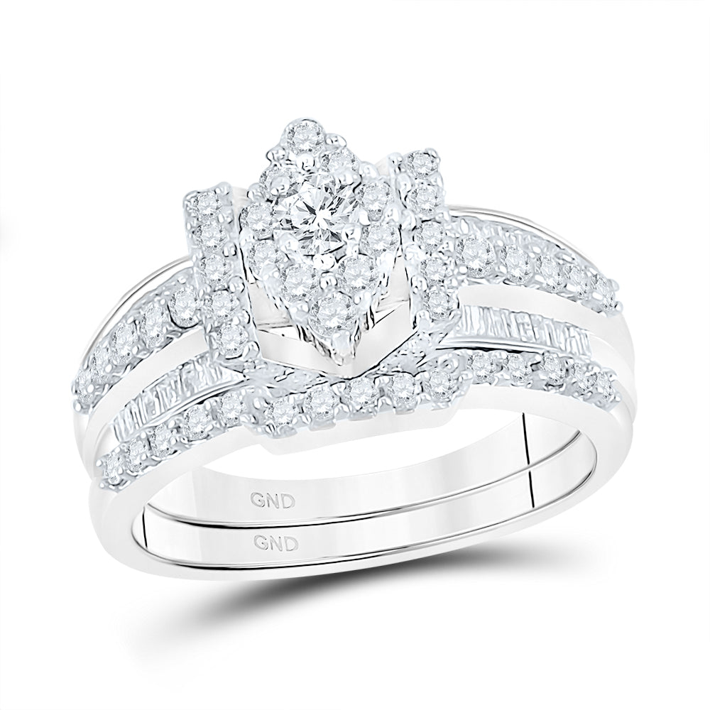 14kt White Gold Womens Round Diamond Bridal Wedding Engagement Ring Band Set 1.00 Cttw