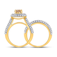 Load image into Gallery viewer, 14kt Yellow Gold Womens Round Brown Diamond Halo Bridal Wedding Engagement Ring Band Set 2.00 Cttw
