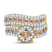 Load image into Gallery viewer, 10kt Yellow Gold Round Brown Diamond Bridal Wedding Engagement Ring Band Set 1-3/4 Cttw
